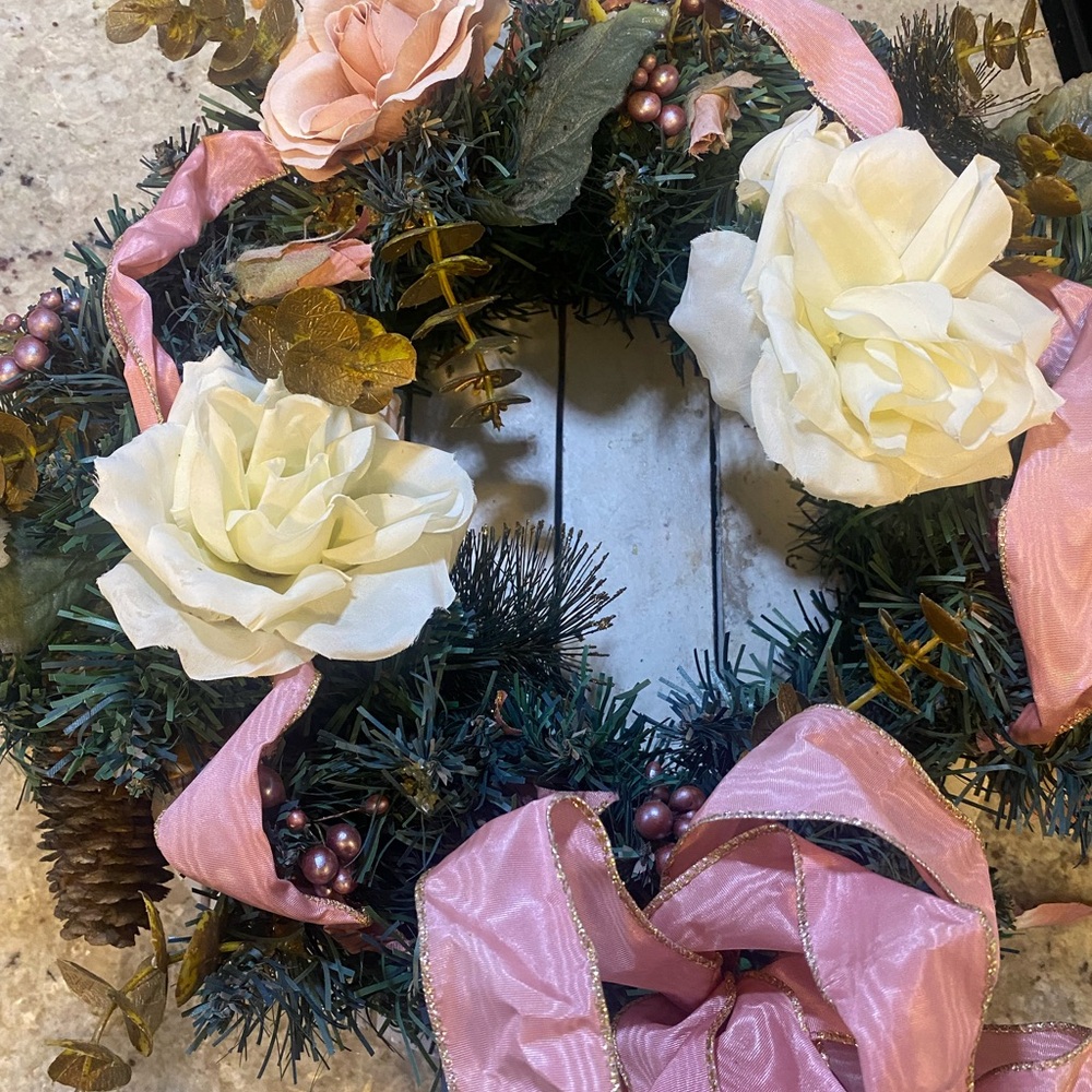 Floral Wreath‎ with Pink and White Roses 12”